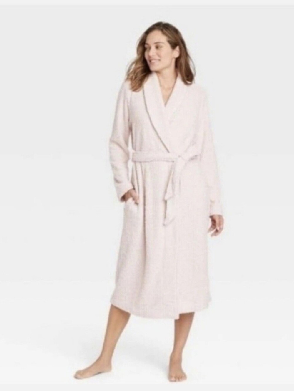 Stars Above Plush Shawl-Collar Bath Robe in Pale Pink | Size XL/XXL